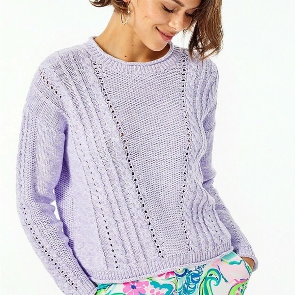 Lilly Pulitzer Sweaters - Lilly Pulitzer MAXCY SWEATER Light Lilac Verbena Marl Purple S preppy cotton